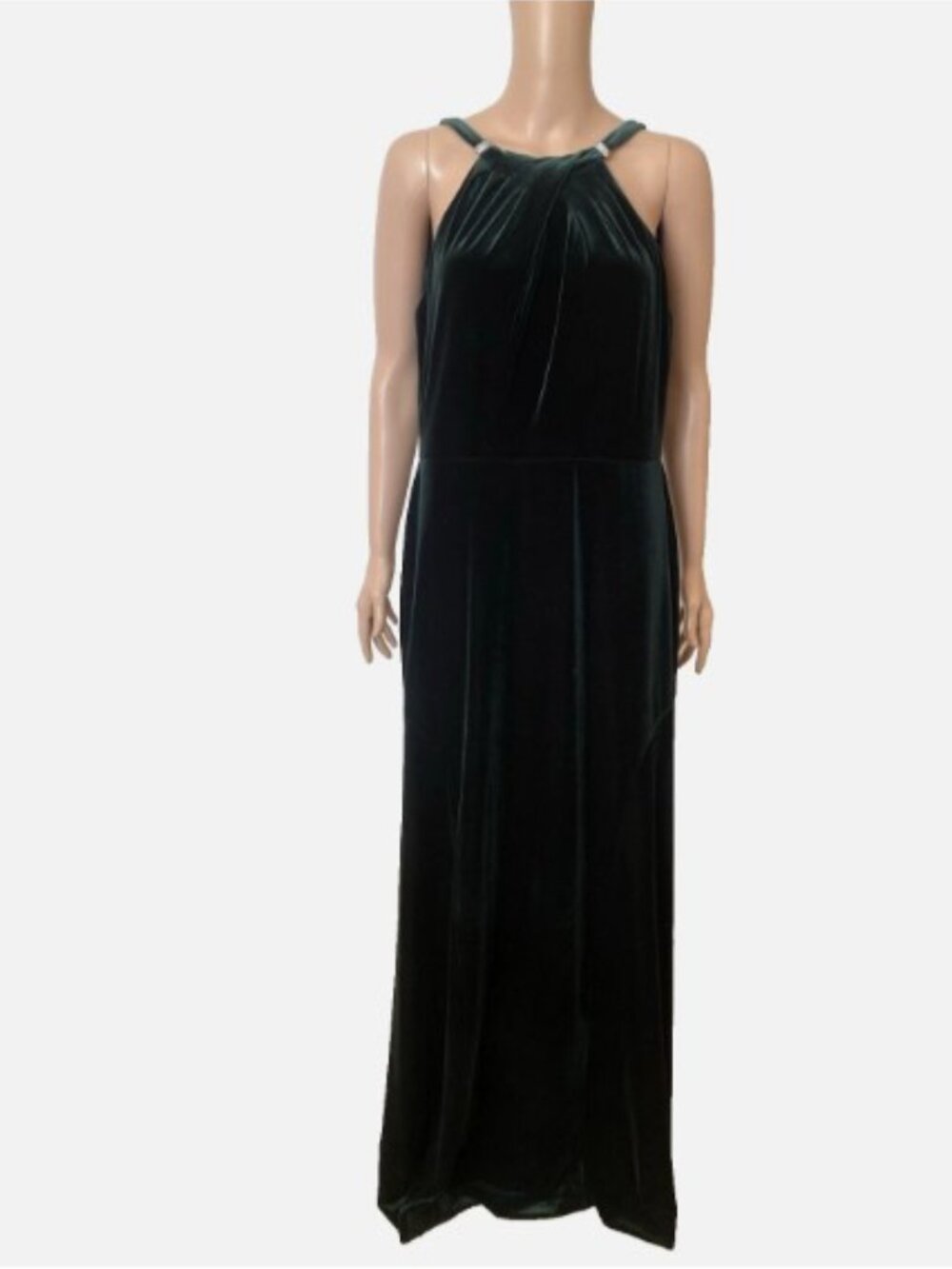 Lauren Ralph Lauren Emerald Green Velvet Maxi Halter Gown Rhinestone Trim Size 6